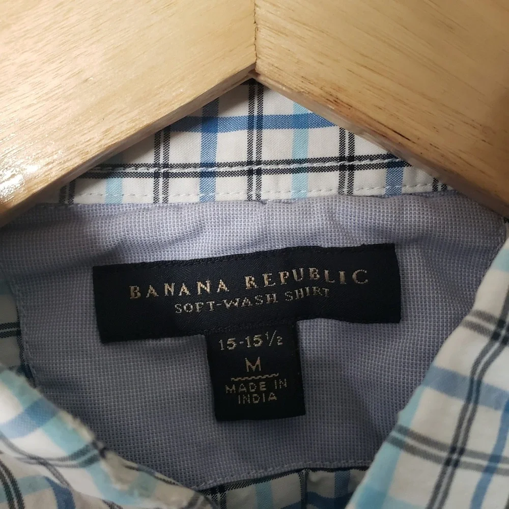 Banana Republic Soft‎ Wash Shirt Mens M Blue Plaid Button Down Cotton Preppy